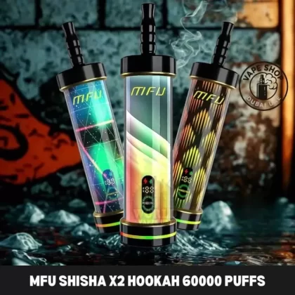 MFU SHISHA X2 Hookah 60000 Puff Disposable Vape In DUBAI - Vape Product, BOX OF 5 PCS; Blackcurrant Bomb, Blue Razz Ice (4A4335)