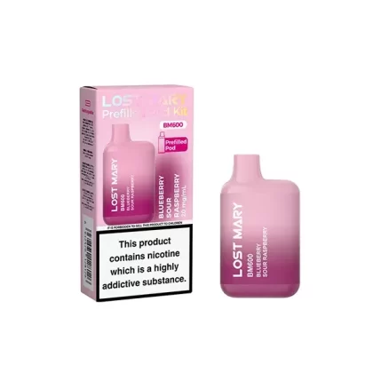 Lost Mary BM600 Pod Vape Kit - Flavour#Blueberry Sour Raspberry>Cherry Ice>Grape>Lemon Lime>Menthol>Peach Ice>Pineapple Ice>Pink Lemonade>Strawberry Kiwi>Watermelon Ice>Triple Melon (3B7979)