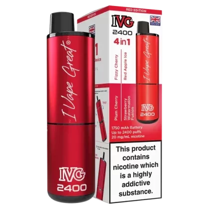 IVG 2400 Rechargeable Vape Red Edition - Strength#20mg