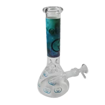 Waterpipe – Medium – Clear Glass with Blue Gucci Print – H25cm - Blue Print, Orange Print