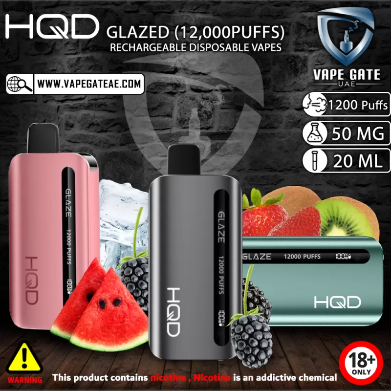 HQD GLAZED RECHARGEABLE DISPOSABLE VAPES (12,000PUFFS) - Strawberry Kiwi - Image 2