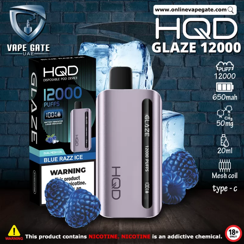 HQD GLAZED RECHARGEABLE DISPOSABLE VAPES (12,000PUFFS) - Strawberry Kiwi - Image 3