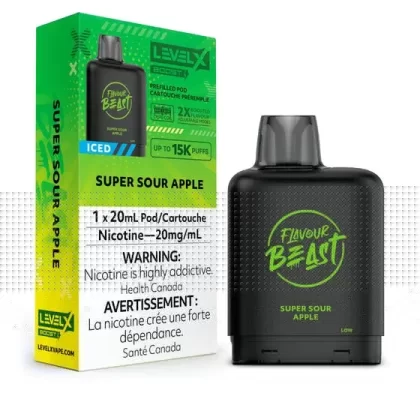 Level X Flavour Beast BOOST Pod 20mL – Super Sour Apple Iced – 15K Puffs
