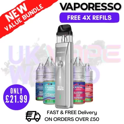Silver Vaporesso Xros Pro Pod Kit | FREE 4X REFILS | £21.99