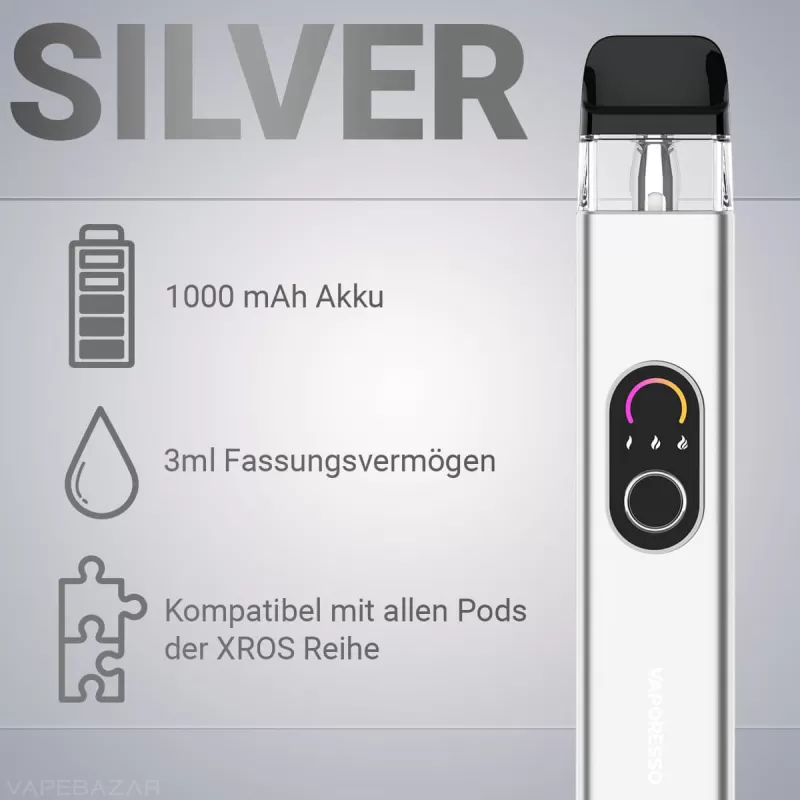 Vaporesso XROS 4 Pod Kit – Silver - Image 2
