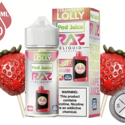 Strawberry Lolly Pod Juice x RAZ 100ml - Vape Product, Vape Product