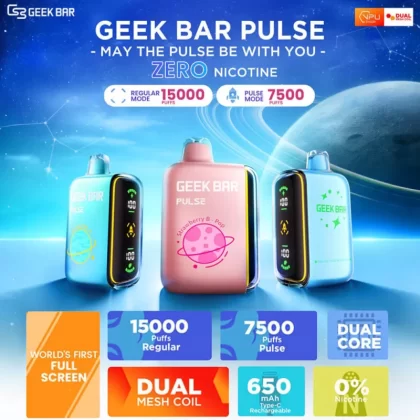 Geek Bar Pulse 15K ZERO NICOTINE Disposable Device – 15000 Puffs - Blue Razz Ice 0%