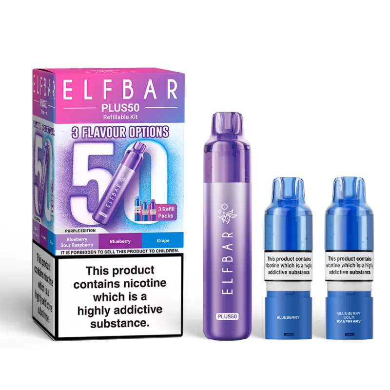 Elf Bar Plus 50 Prefilled Pod Kit - Blue Edition, Purple Edition - Image 2