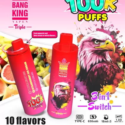 Bang King Triple 100000 – 100K Puffs OEM/ODM 1.0Ω Mesh Coil Disposable Vape