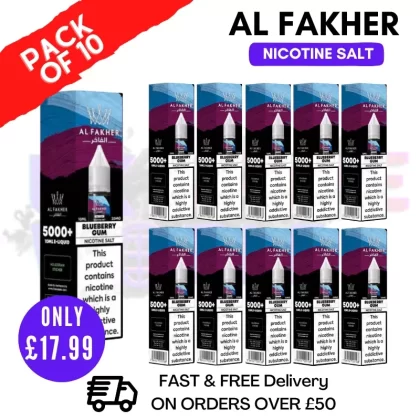 Blueberry Gum Al Fakher 5000+ Nic Salt BOX OF 10
