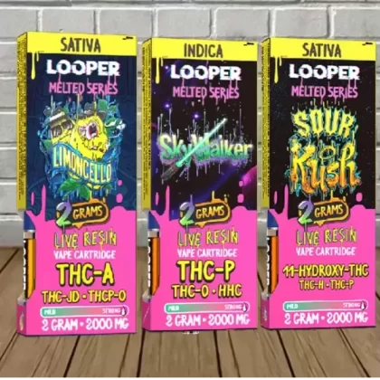 Looper Melted Series Blend Vape Cartridge 2g - strain#Skywalker (Indica) CARTRIDGE>Starfighter X GSC (Indica) CARTRIDGE>Sour Kush (Sativa) CARTRIDGE>Limoncello (Sativa) CARTRIDGE