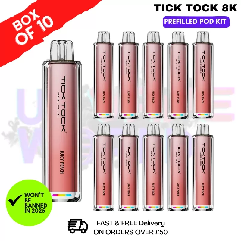 Juicy Peach Tick Tock Magic 8000 8K Box Of 10