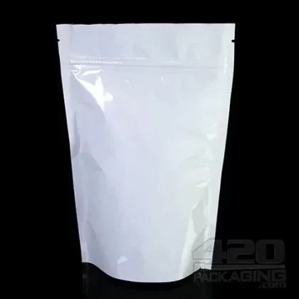 White-White 5” x 8” Mylar Stand Up Pouch Zip Bags 100/Box - Vape Store