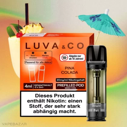 Luva & Co Pods – Pina Colada (2er Pack) - LUVA & CO / Propylenglykol / Aromastoffe / Nikotin / Glycerin / 2-isopropyl-N,2,3 -trimethylbutyramide / ca. 1200 insgesamt