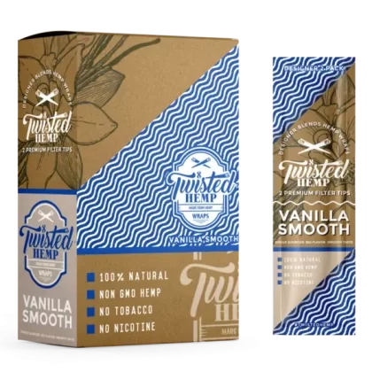 Twisted Hemp™ | Hemp Blunt Wraps w/ Tips | 100mm – Smooth Vanilla – 15 Count