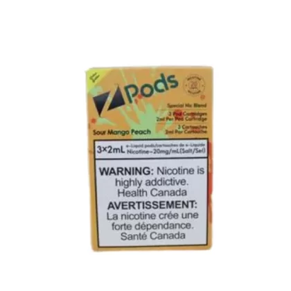 Z pods STLTH Compatible – Sour Mango Peach - Supreme Nic Blend 2% with 50MG Throat Hit
