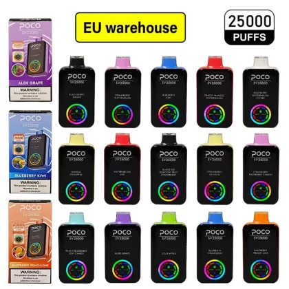 POCO SV 25000 Puffs Disposable Vape - Flavors#Raspberry Peach Lime>Blackberry Grape>Blueberry Kiwi>Mango Pineapple>Watermelon Lime>Sour Apple>Peach Blueberry Soft Candy>Aloe Grape>Strawberry