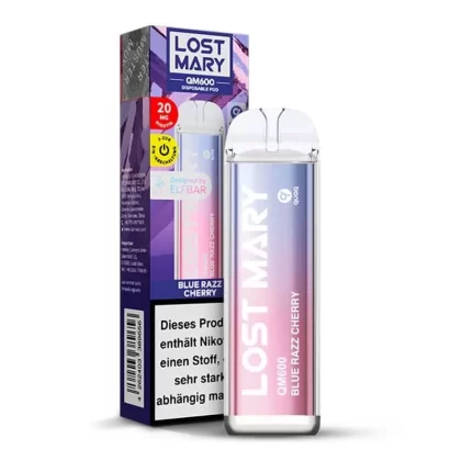 Elfbar Lost Mary QM600 – Blue Razz Cherry - Propylenglykol / pflanzliches Glycerin / Nikotin-Benzoat / Aromen / 20mg/ml / ca. 600 / 360 mAh