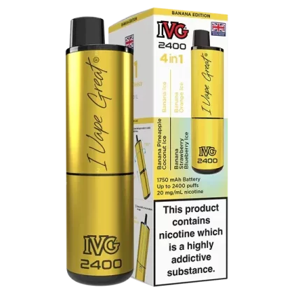 IVG 2400 Banana Edition Disposable Vape Bar – 2400 Puffs 4 in 1 – 3 for £25!