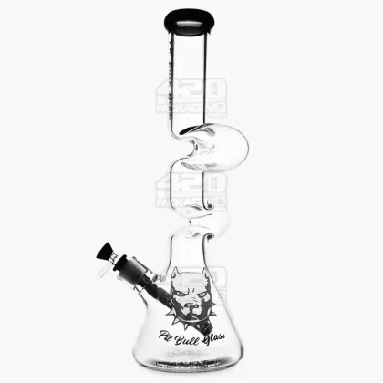 PIT BULL | Z-Neck Glass Beaker Water Pipe w/ Floral Base | 16.5in Tall – 14mm Bowl – Black