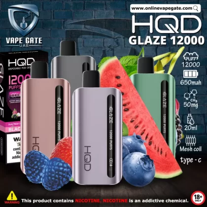 HQD GLAZED RECHARGEABLE DISPOSABLE VAPES (12,000PUFFS) - Watermelon Bubblegum