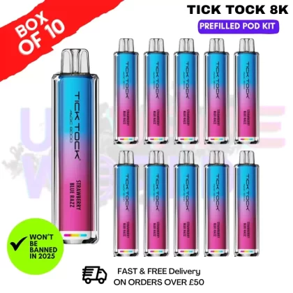 Strawberry Blue Razz Tick Tock Magic 8000 8K Box Of 10