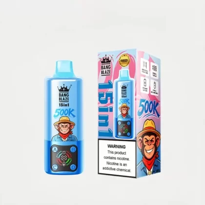 BANG BLAZE 500K Puffs 15in1 – Mesh Coil Disposable Vape - Blueberry Ice+Apple Grape+Banana Ice+Watermelon Sour Peach, Blueberry Raspberry+Cherry Coke+Passionate Kiss+Mango Peach; Vape Produc