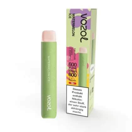 Vozol Star 600 – Watermelon Ice - Vozol / Wassermelone / Ice / Propylenglykol / pflanzliches Glycerin / Aromastoffe / Nikotinsalz / 500 mAh / 20mg/ml / ca. 600