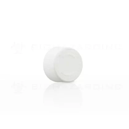 Child Resistant Plastic Caps | Embossed Text w/ Foam Liner | 24mm – White
