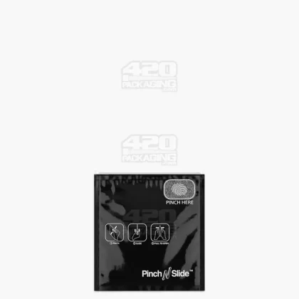 Child Resistant | Pinch N Slide ASTM Glossy Black Mylar Bags | 3.4in x 3.7in – 1g – 250 Count