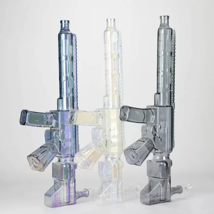 22″ Electroplated Machine Gun Design Glass Bong + Display Stand - Option1#Rainbow>Gray>Purple>Amber