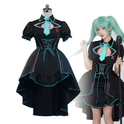 Teal Twin Miku Tails Colorful Stage Cosplay Costume - Virtual Idol Performance Outfit