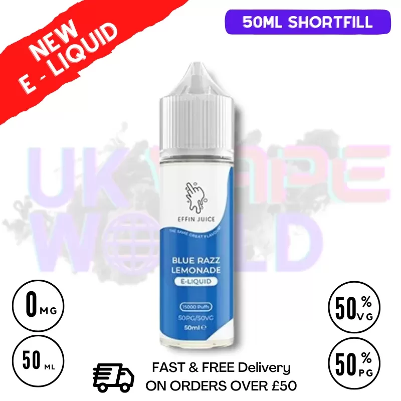 Blue Razz EFFIN Juice 50ML Shortfill Eliquid – ONLY £4.00