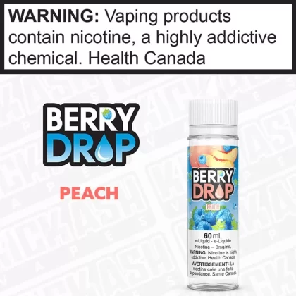 Peach by Berry Drop - Strength#3 mg/mL 60mL ONTARIO EXCISE STAMP>0 mg/mL 60mL ON>6 mg/mL 60mL ONTARIO EXCISE STAMP