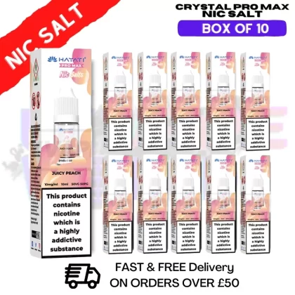 Juicy Peach Hayati Crystal Bar Pro Max Pack Box Of 10 Nic Salts