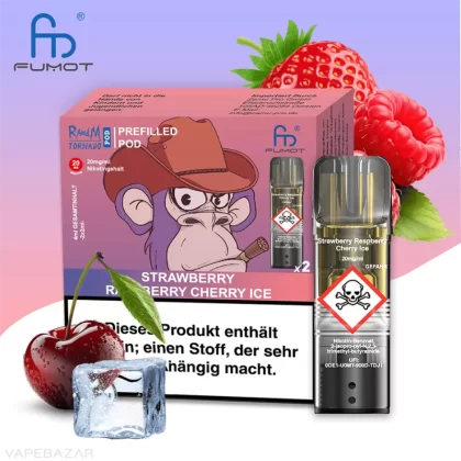 RandM Tornado Pods – Strawberry Raspberry Cherry Ice (2er Pack) - RandM / Erdbeere / Himbeere / Kirsche / ca. 1200 insgesamt / 20mg/ml