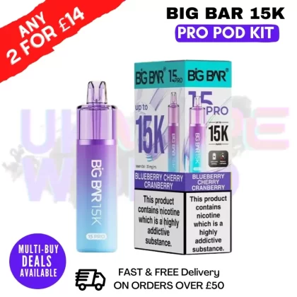 Blueberry Cherry Cranberry Big Bar 15K Prefilled Pod Kit – £7.89