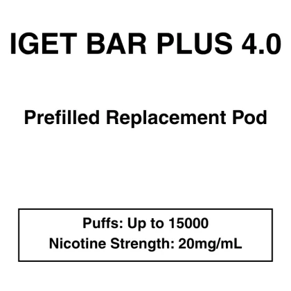 IGET Bar Plus 4.0 – Prefilled Replacement Pod – 20mg/mL Nicotine – Up to 15000 Puffs – 1 Pod - Apple Cinnamon, Blackberry Grape; Apple, Banana