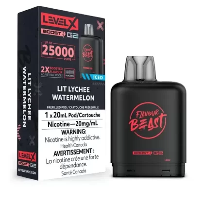 LEVEL X FLAVOUR BEAST BOOST POD 20ML – LIT LYCHEE WATERMELON ICED