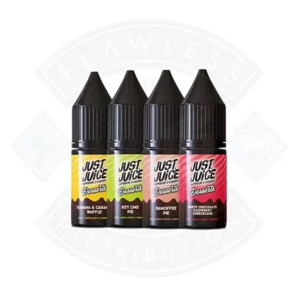 Just Juice Dessert Salt 10ml (20mg) - Flavours#Banana & Caramel Waffle>Banoffee Pie>Cinnamon Pancakes>Lemon Tart>Key Lime Pie>Strawberry Cheesecake>White Chocolate Raspberry Cheesecake