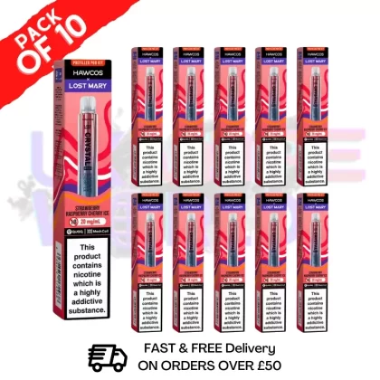 Straw Rasp Cherry ICE Lost Mary Crystal Pro 600 KITS Box Of 10