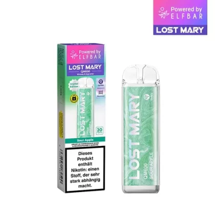Elfbar Lost Mary QM600 – Sour Apple - Propylenglykol / pflanzliches Glycerin / Nikotin-Benzoat / Aromen / 20mg/ml / ca. 600 / 360 mAh