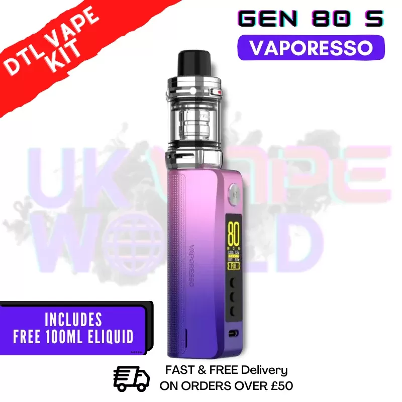 Neon Purple Vaporesso GEN 80 S Vape Kit + Free 100ml – £27.99