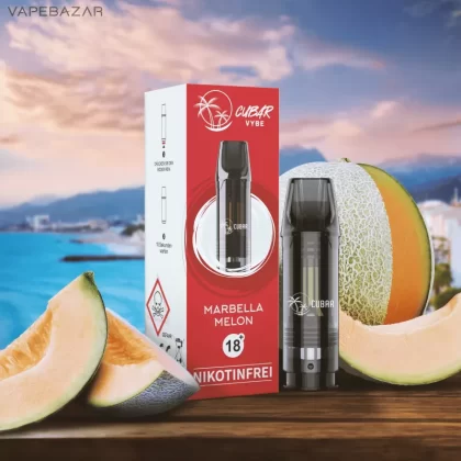 CUBAR Vybe Pod- Marbella Melon – Nikotinfrei - Cubar Vybe / Nikotinfrei / 2ml / ca. 600 / Glycerin / Aromen / Propylenglykol / Nikotin / Ja / Melone