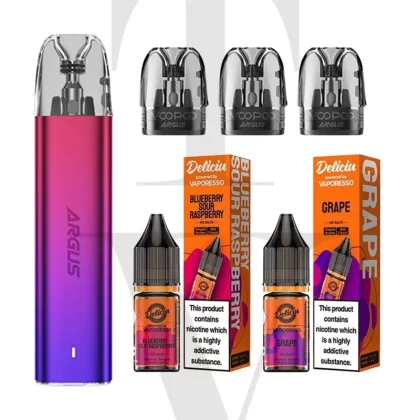 VOOPOO ARGUS G2 MINI VAPE KIT, 3 X REFILLABLE PODS, 2 X ELIQUID SALT BUNDLE DEAL