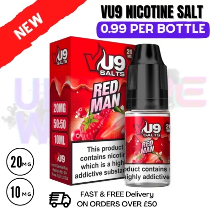 Red Man Nic Salt 10ml Nicotine E Juice by VU9 – 99p Eliquid