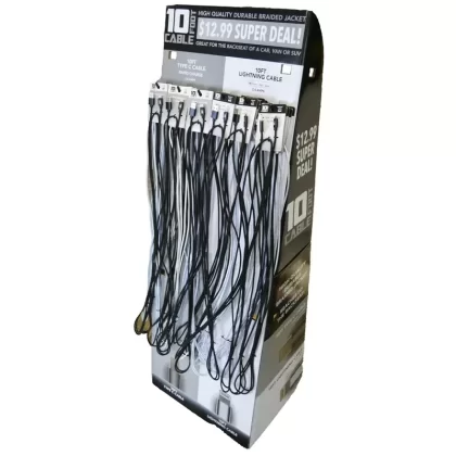 10FT Braided Sync and Charge Cable Assortment Floor Display – 24 Pieces Per Retail Ready Display Kit 88384