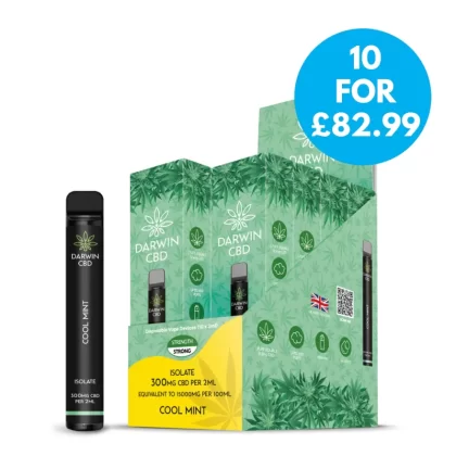 Box Of 10 – Darwin 300mg CBD Isolate Disposable Vape Multipack - Kingston; Low; Bubblegum, Cherries & Berries with a Menthol Mix
