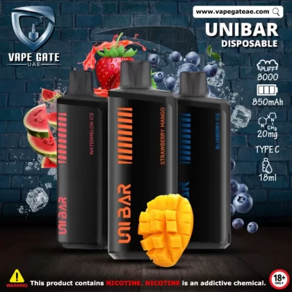 Unibar Rechargeable Disposable Vape (8000 Puffs) - Blueberry Ice / 20 mg