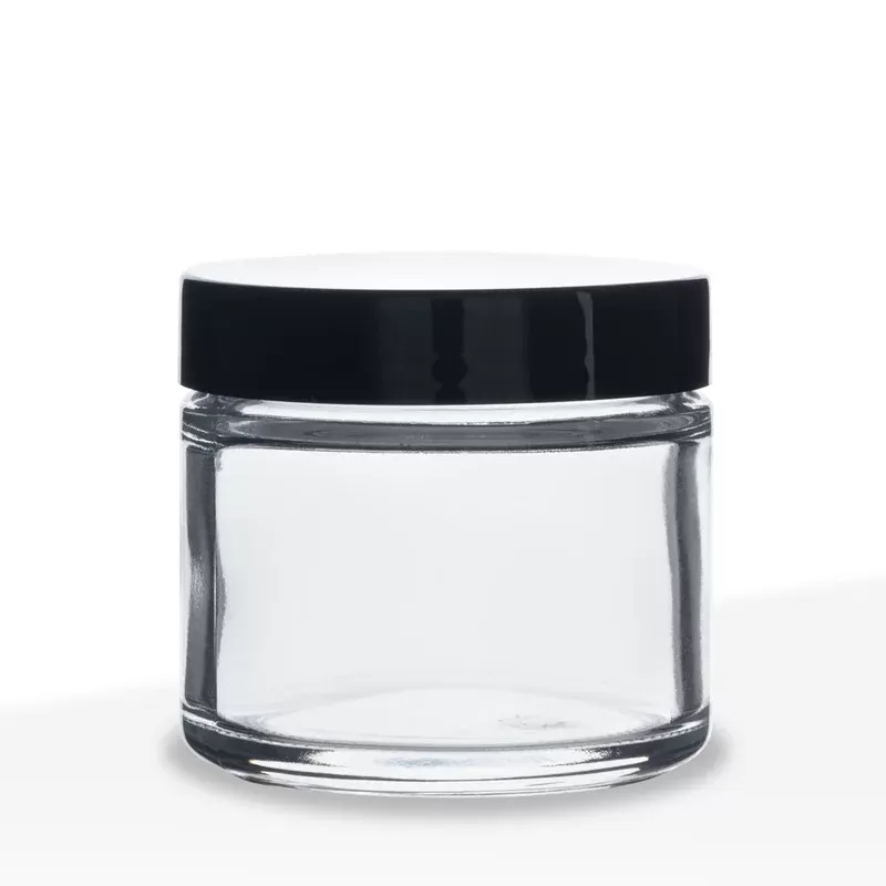 Glass Jars with Caps | Straight Sided w/ Black Caps | 2oz – Clear – 240 Count